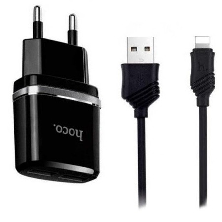 Сетевое зарядное устройство Hoco C12 с кабелем Lightning 2.4A Черный