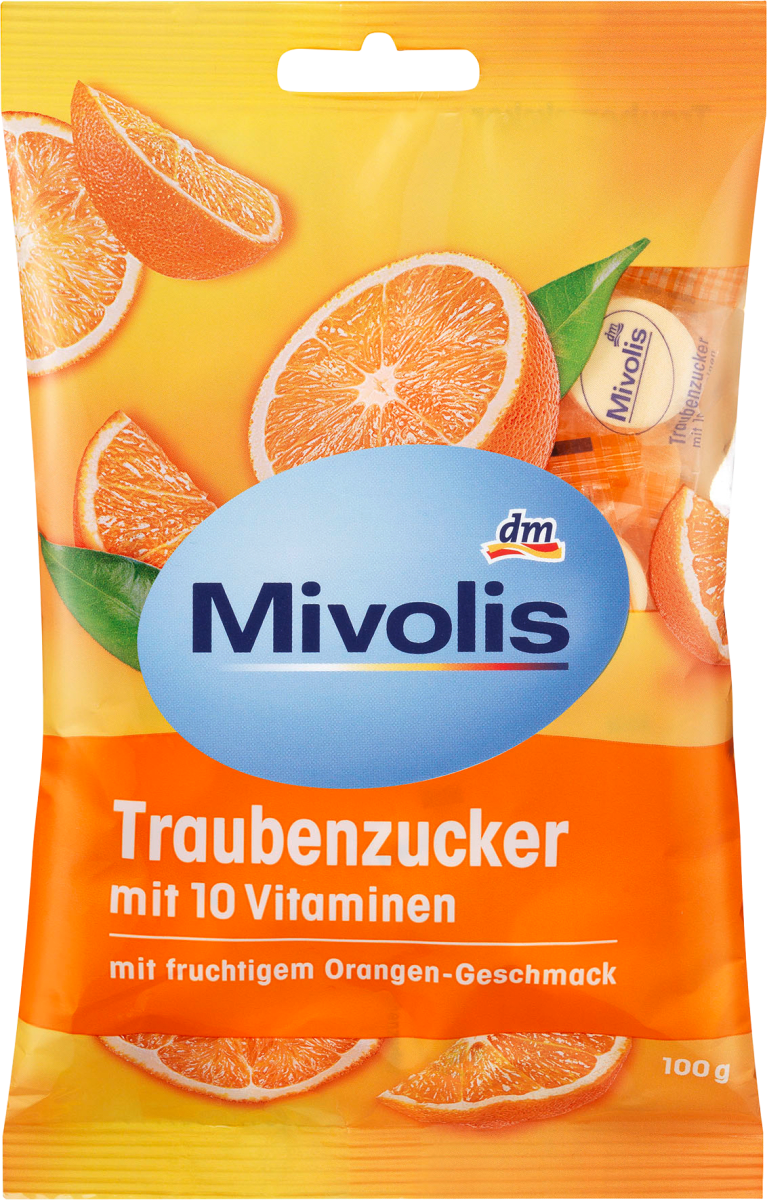 Декстрозные сладости без сахара Mivolis Traubenzucker mit 10 Vitaminen, 100 гр.(30шт)