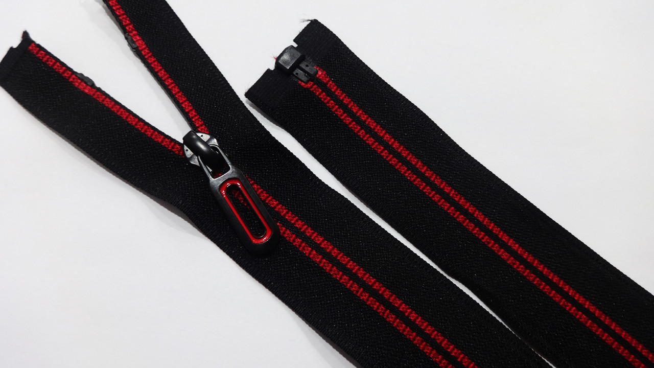 Блискавка спіральна №7 зворотна 90 см чорна з червоним, фото 1