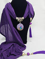 Шарф женский трикотажный с подвеской фиолет 170х40см