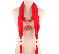 Шарф женский трикотажный шарф-украшение алый 170х40см с подвеской