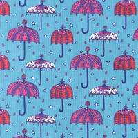 Американский микровельвет, Детские ткани США для рукоделия с зонтиками на голубом, Robert Kaufman