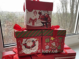 Коробка подарункова 10 х 10 х 10 см зі знімною кришкою Новий Рік
