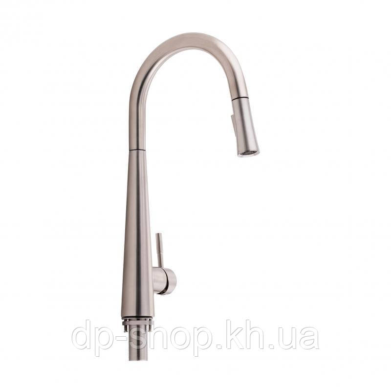 Змішувач для кухні Qtap Evicka з висувним виливом QTEVI91103UN Brushed Nickel PVD, фото 1