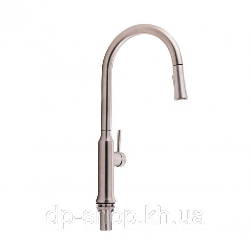Змішувач для кухні Qtap Baruska з висувним виливом QTBAR9137103UN Brushed Nickel PVD, фото 1