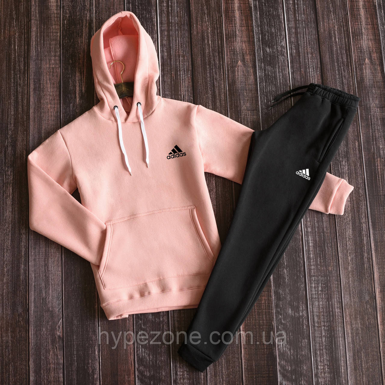 Спортивний костюм Adidas теплий Кенгуру з капюшоном Кофта з логотипом Адідас, чорні штани чоловічі на манжетах