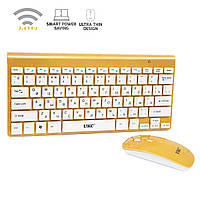 Бездротова клавіатура та миша Multimedia Keyboard UKC ZYG-902, Золотистий набір міні клавіатура та миша