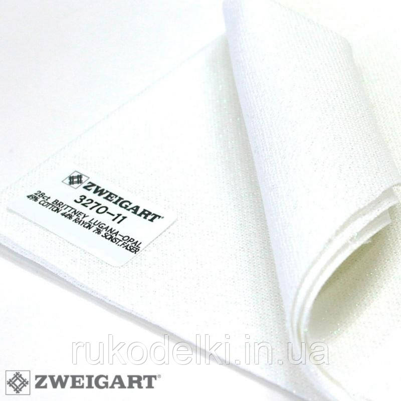 Тканина для вишивання 3270/11 Brittney Lugana Aida 28 (36х46см) білий з перламутровим люрексом
