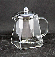 Чайник заварний скляний Гіза 500 мл з жароміцного скла з металевою кришкою та ситом
