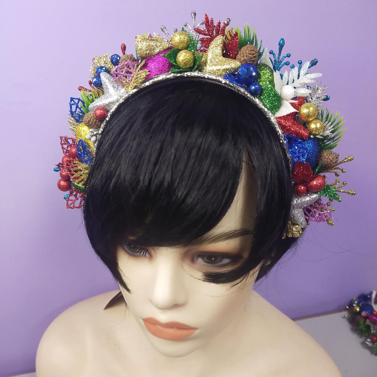 Розкішний 3D новорічний обруч ялинка іграшка новорічний вінок 1 шт срібний, фото 1