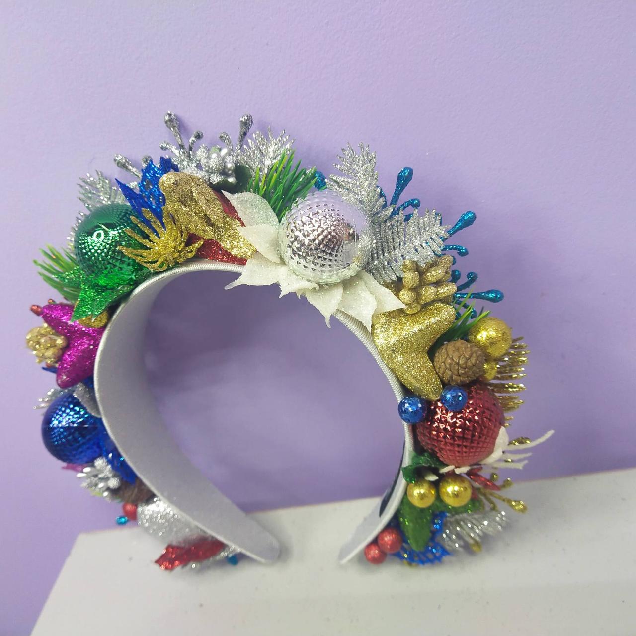 Розкішний 3D новорічний обруч ялинка іграшка новорічний вінок 1 шт білий, фото 1