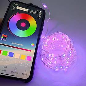 Світлодіодна вулична гірлянда нитка 100 led АNDROI мульті RGB+cct (управління смартфоном) 10м,