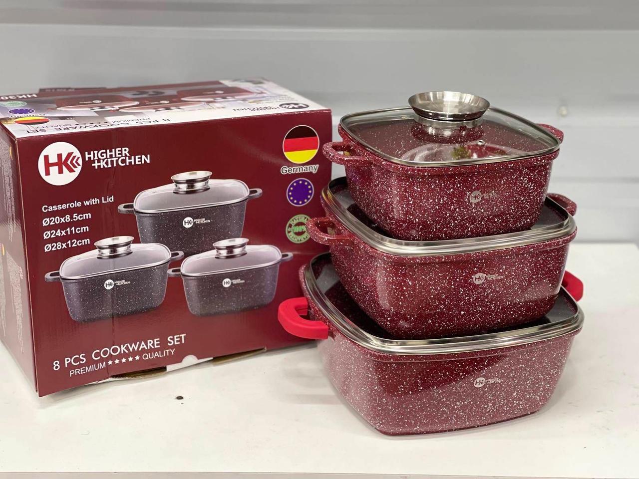 Набір каструль Higher Kitchen HK-302 КРАСНІ з гранітним антипригарним покриттям