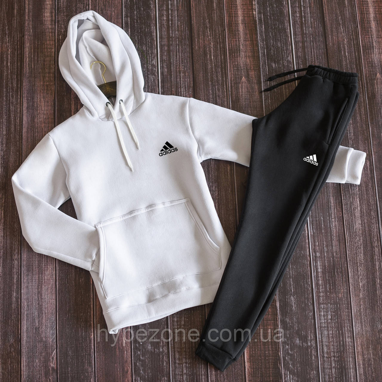 Кофта спортивна Adidas Світшот з капюшоном Кенгуру з принтом Адідас, триктажні чоловічі штани для тренування