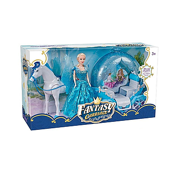 Карета з конем для ляльки з конем (кінь ходить, видає звуки) 322 А Блакитний