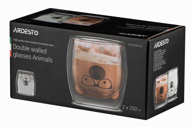 Набір склянок з подвійним дном 2 шт 250 мл Ardesto Animals AR2625GAS, фото 1