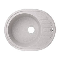 Кухонна мийка гранітна овальна 62х50 см з крилом Lidz 620x500/200 GRA-09 Сірий