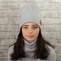 Зимняя шапка и бафф комплект, теплая женская шапка на зиму осень, шапка женская светло серая