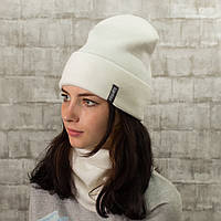 Зимняя шапка и бафф комплект, теплая женская шапка на зиму осень, шапка женская светло белая