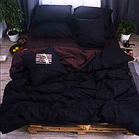 Двуспальный однотонный комплект постельного белья Черный коричневый шоколадный бязь голд люкс Виталина