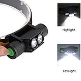 Налобний ліхтар BORUiT D25 + АККУМУЛЯТОР з ХОЛОДНИМ СВІТЛОМ (6000k, XM-L2*2 led, USB-C, 18650), фото 8