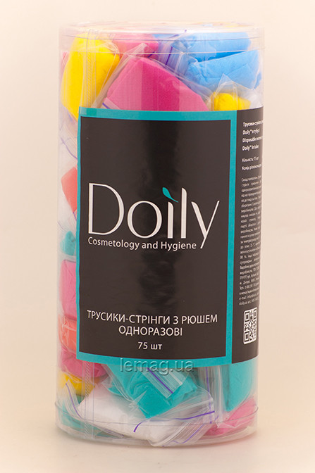 Doily Трусики-стрінги з РЮШЕМ в тубусі різнокольорові, 75 шт, фото 1