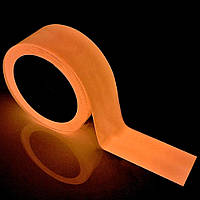 Светящийся оранжевый фосфорный скотч 5 см х 5 м, фотолюминесцентная сигнальная лента