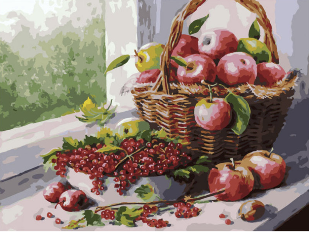 Картина по номерам "Яблоки в корзине". Размер картины 50*40 см.