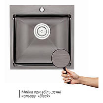 Кухонна мийка Qtap D5050BL Black 2.7/1.0 мм (QTD5050BLPVD10), фото 3