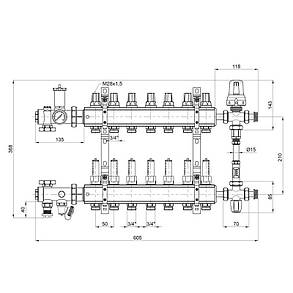 Колекторна група Icma 1" 7 виходів, з витратоміром №K0111, фото 2