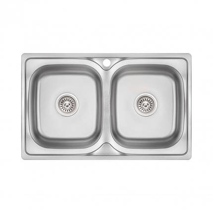 Кухонна мийка з двома чашами Lidz 7948 0,8 мм Micro Decor (LIDZ7948MDEC08), фото 2