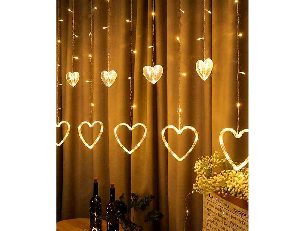 Гірлянда Штора СЕРЦЯ 12шт (66) 3м*1м. теплий білий 1838-07 ТМ КИТАЙ, фото 1