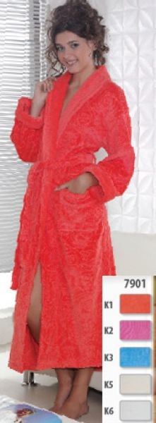 Велюровий жіночий халат у червоному кольорі з поясом VIRGINIA S 7901 - фото 1 - id-p242052558