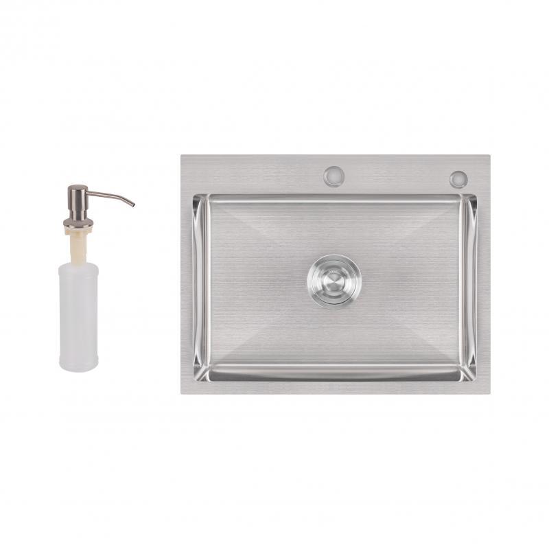 Мийка для кухні інтегрована Lidz Handmade H5845 (LDH5845BRU35384) Brushed Steel 3,0/1,0 мм, фото 1