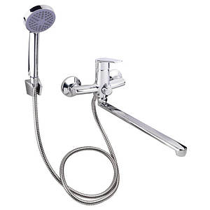Lidz Gloria 005 Змішувач для ванни Chrome (k35) з довгим поворотним виливом і душовим гарнітуром