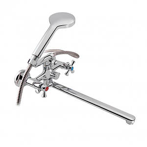 Lidz Lamb 140 Змішувач для ванни Chrome двовентильний з довгим поворотним виливом і душовим гарнітуром