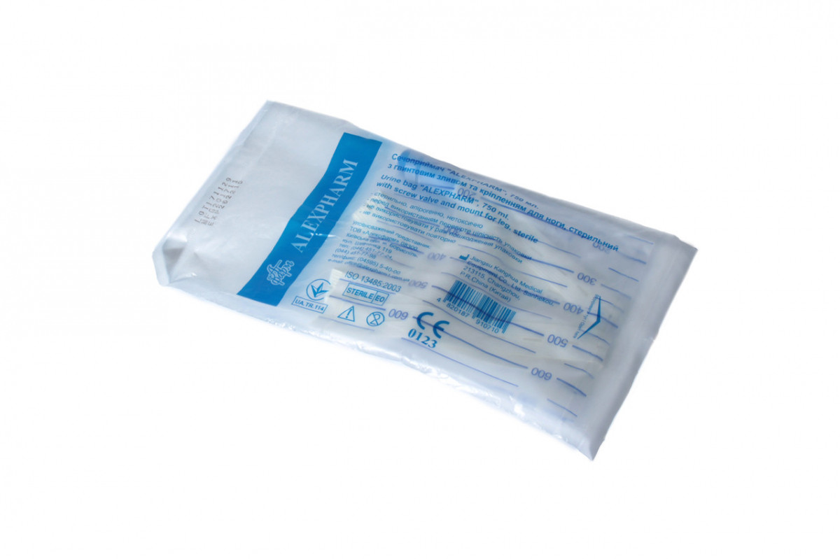 Сечоприймач ALEXPHARM 750 мл із гвинтовим зливом і кріпленням для ноги, фото 1