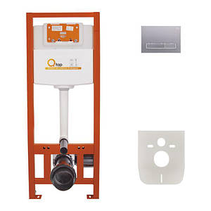 Комплект: Qtap Nest ST Інсталяція для унітаза 4 в 1 (Клава змиву 150x220x13 мм, Satin, лінійна)