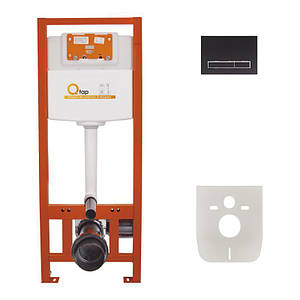 Комплект: Qtap Nest ST Інсталяція для унітаза 4 в 1 (Клава змиву 150x220x13 мм, Matt Black, лінійна)