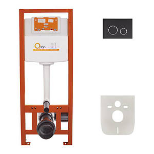 Комплект: Qtap Nest ST Інсталяція для унітаза 4 в 1 (Клава змиву 150x220x13 мм, Matt Black, кругла)