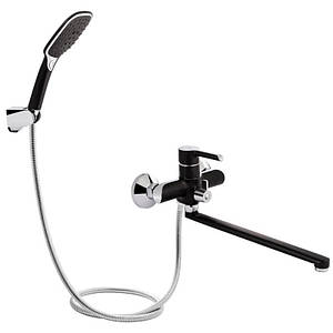 Qtap Grand Змішувач для ванни Chrome/Black (k35) з довгим поворотним виливом і душовим гарнітуром