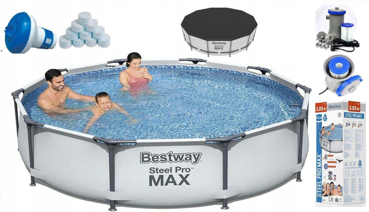 Басейн каркасний Bestway 56059 Steel Pro MAX 305х76 см з фільтром і тентом