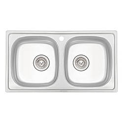 Кухонна мийка з двома чашами Qtap 7843-B 0,8 мм dekor (QT7843BMICDEC08)