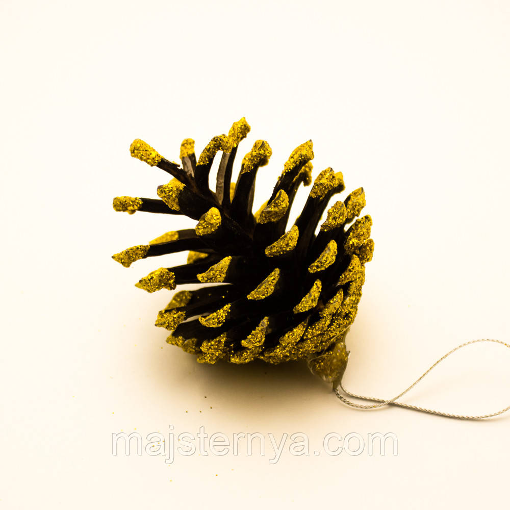 Новорічна ялинкова прикраса, шишка золотиста