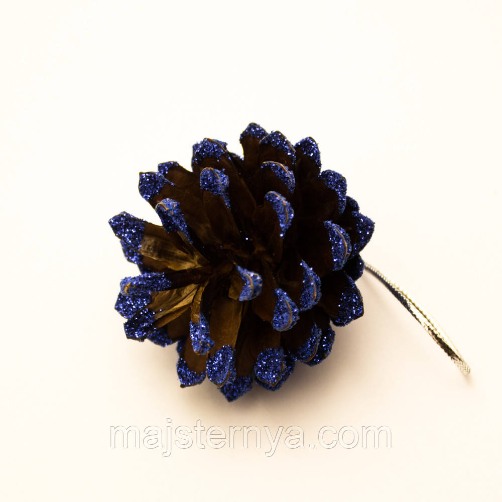 Новорічна ялинкова прикраса, шишка синя