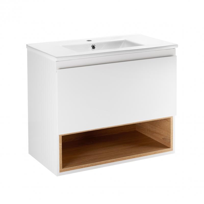 Комплект Qtap Robin 700х580х437 White/Whitish oak тумба підвісна + раковина врізна QT1372TPВ7001WWO