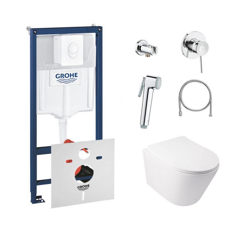 Комплект інсталяція Grohe Rapid SL 38722001 + унітаз з сидінням Qtap Swan QT16335178W + набір для гігієнічного, фото 1