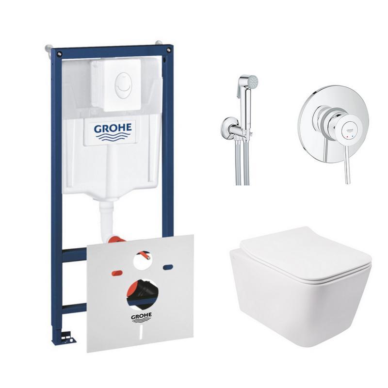 Комплект інсталяція Grohe Rapid SL 38722001 + унітаз з сидінням Qtap Crow QT05335170W + набір для гігієнічного, фото 1