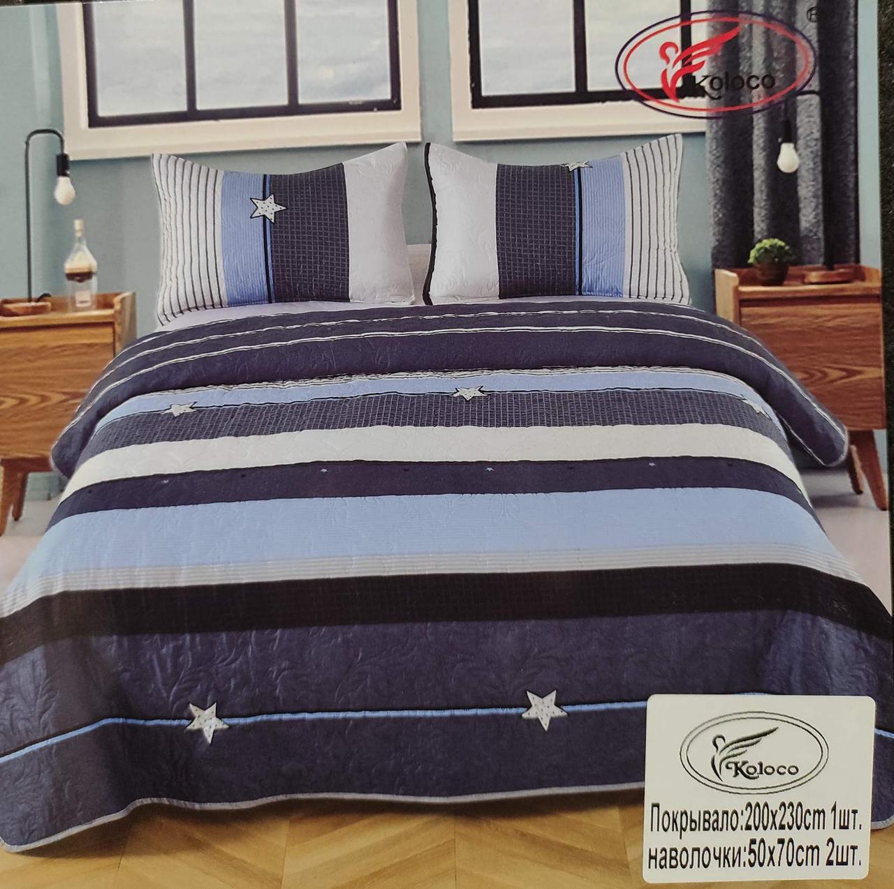 Летнее одеяло покрывало плед на кровать хлопок принт Звезды евро размер 200х230 см 2 наволочки 50х70 см Турция - фото 3 - id-p1213448746