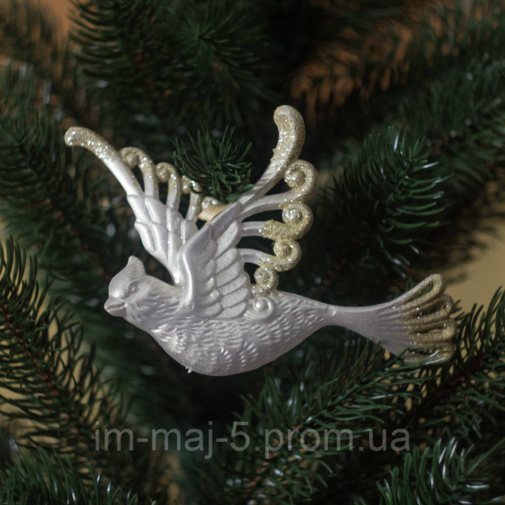 Новорічна прикраса пташка золотиста